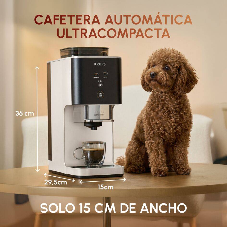 Coffee Crush, Cafetera Automática Compacta, Café en Grano y Molido, 15 Bares, 2 recetas, Pantalla táctil