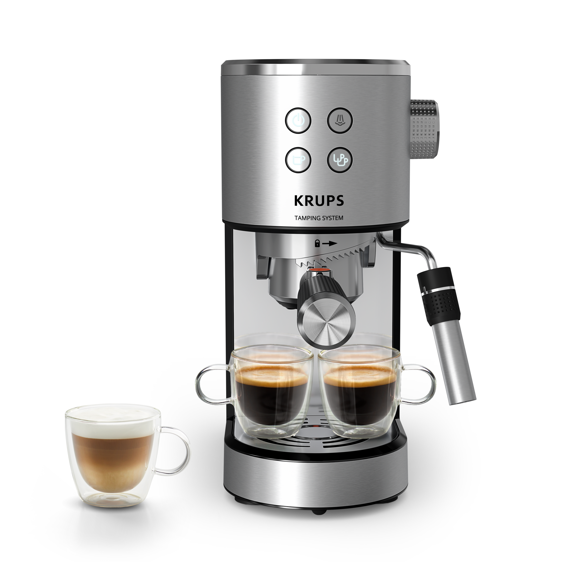 KRUPS Virtuoso+ Autotamping, Cafetera Espresso, Sistema de autoprensado, 15 bares, Panel Frontal Inutitivo, Calidad Barista, Compacta, Inox