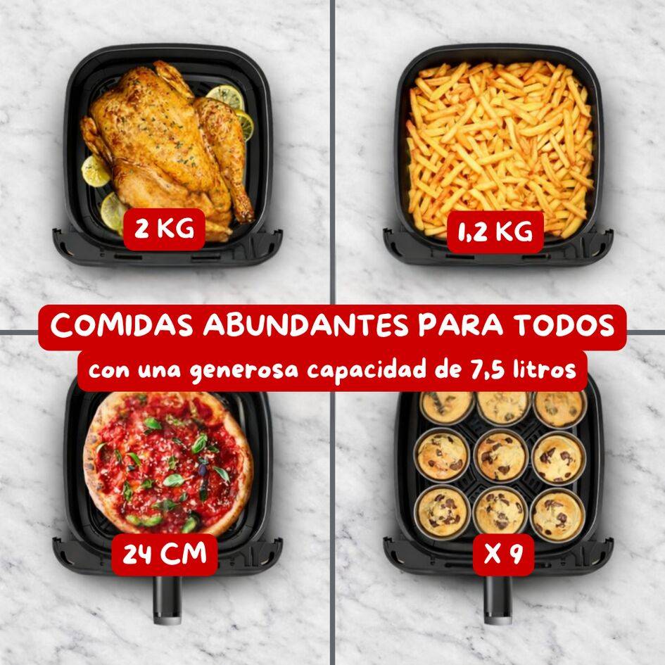 Easy Fry Mega Compact, Freidora de aire, Capacidad XL 7,5 L, Sistema Genius, Gris Oscuro