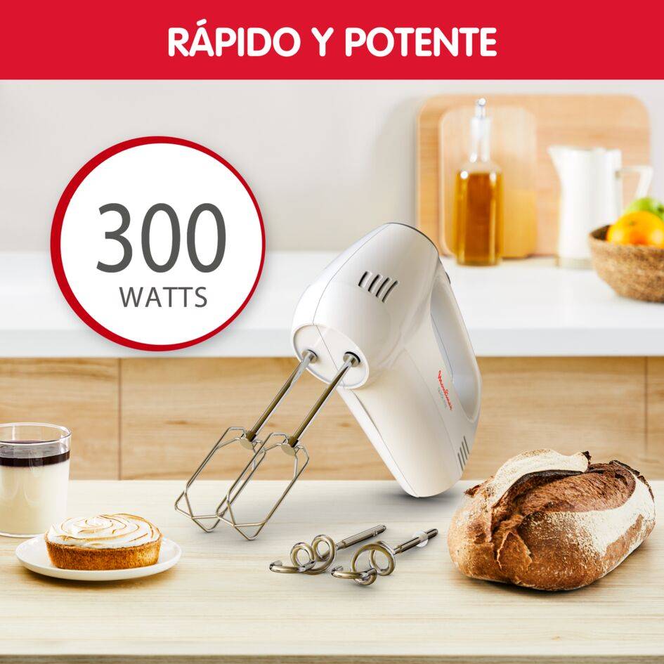 Quickmix, Batidora amasadora, 300 W, 5 velocidades, 2 ganchos de amasar y 2 varillas, Acero inoxidable