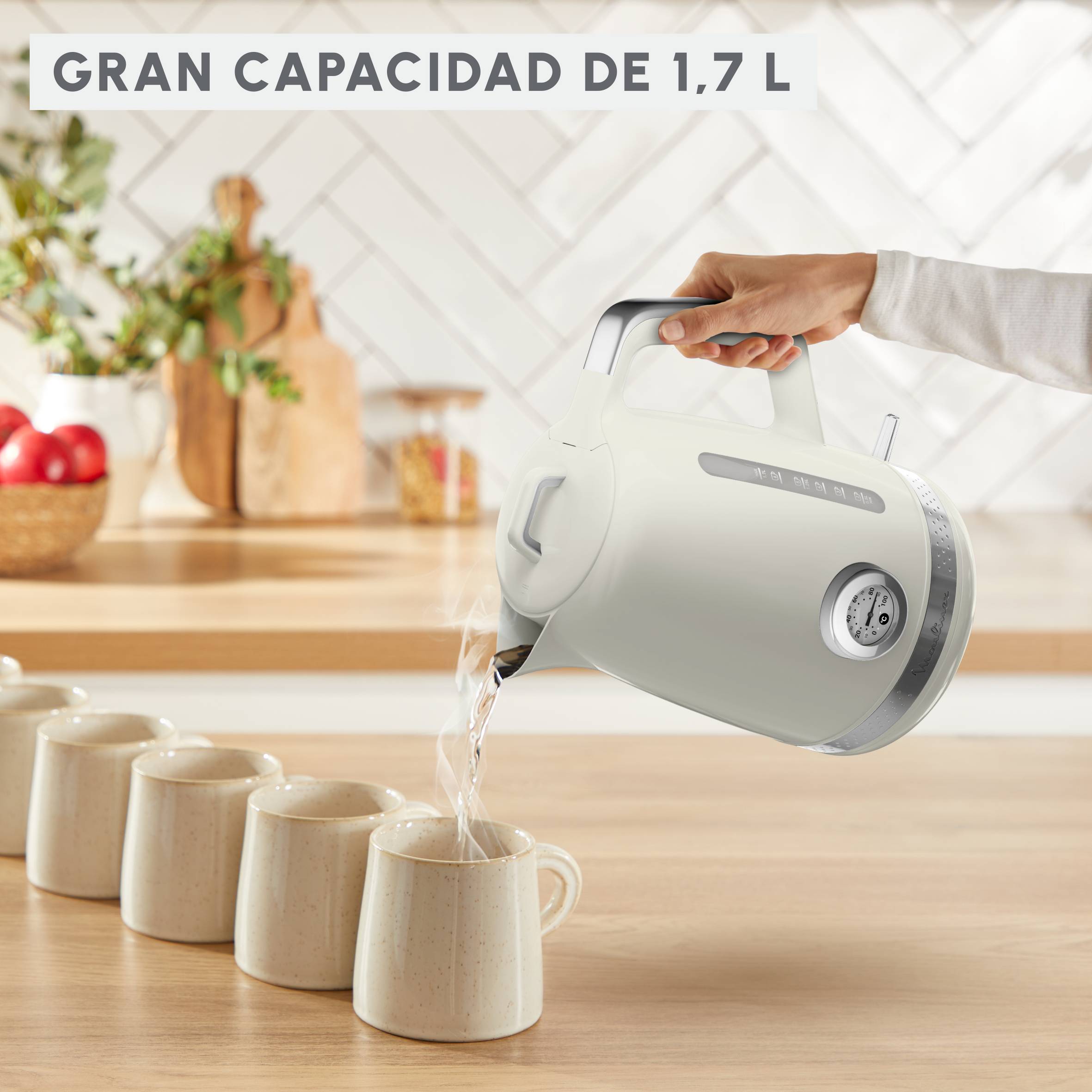 Soleil, Hervidor de agua eléctrico, 1,7 L, 2400 W, Control de temperatura, Blanco roto