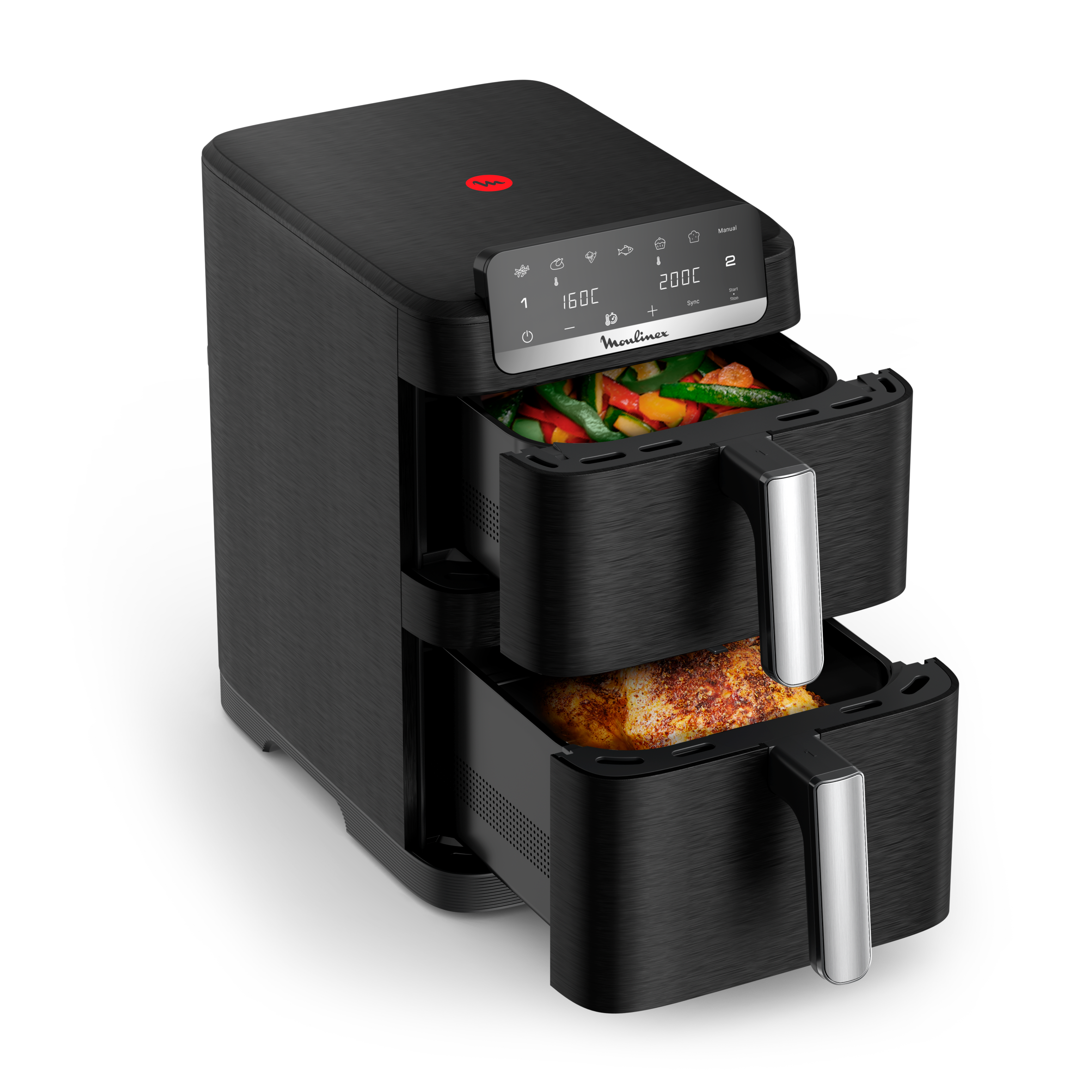 Dual Easy Fry Stack, Freidora de aire doble cesta vertical, 10 Litros, 7 Programas Automáticos, Compacta, 40 % Ahorro Espacio, Negro