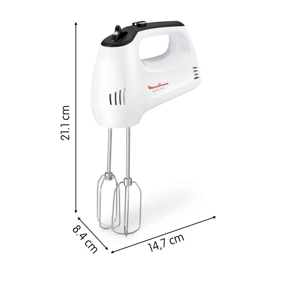 Quickmix, Batidora amasadora, 300 W, 5 velocidades, 2 ganchos de amasar y 2 varillas, Acero inoxidable