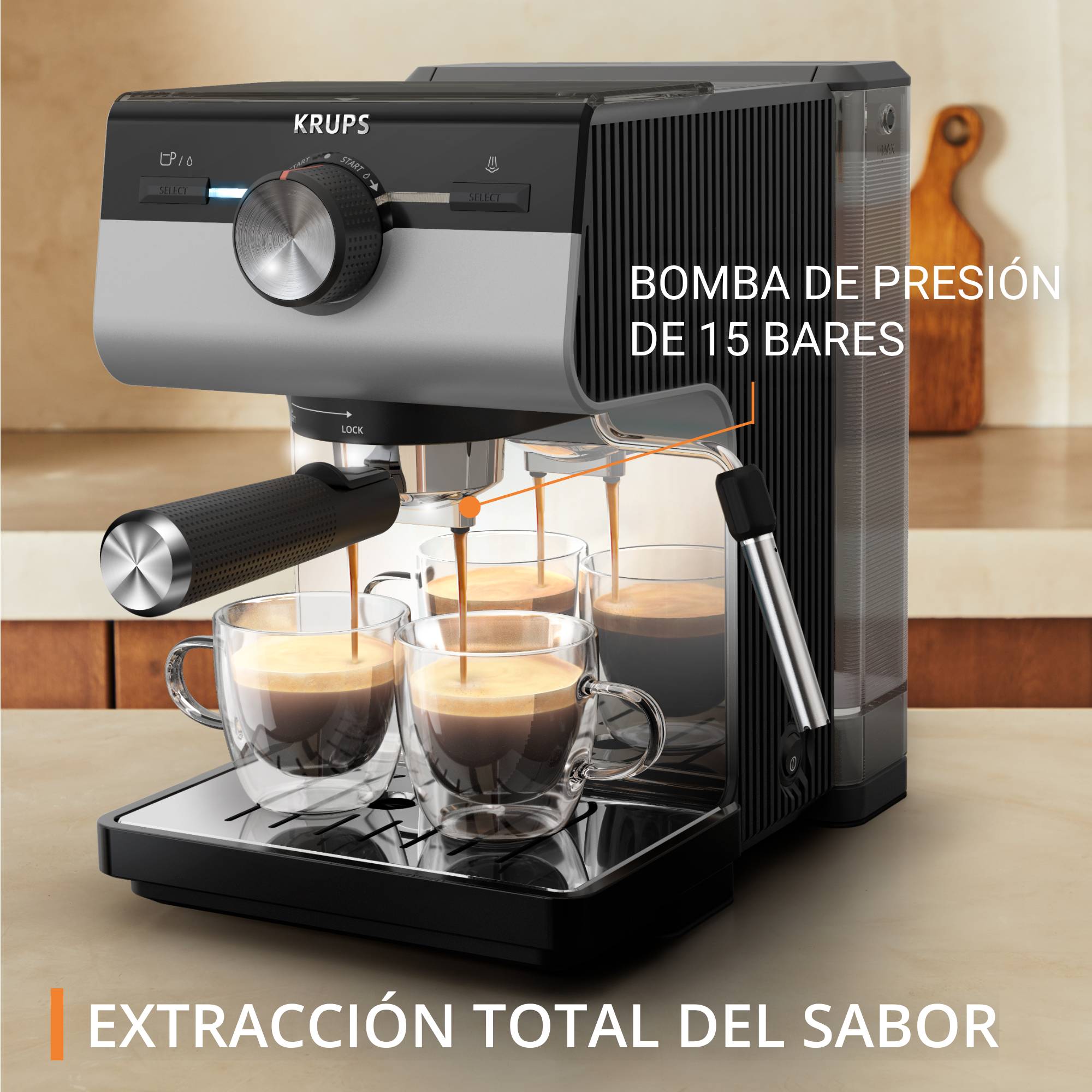 Authentic+, Cafetera espresso manual, 15 bares de presión, Boquilla de acero inoxidable, 2 L de depósito, Cápsulas ESE, Inox