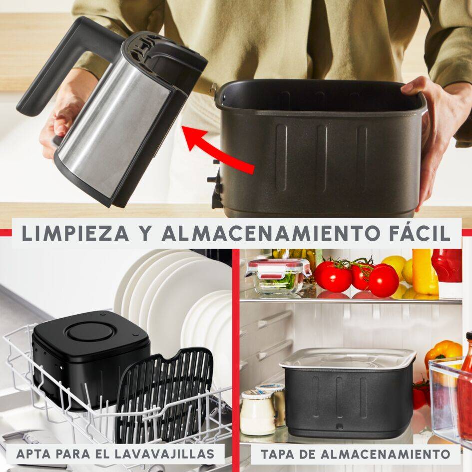  Easy Fry Silence, Freidora de aire, Cesta de Almacenaje 5&nbsp;L, Tecnología Silenciosa, Acero Inoxidable, Inox