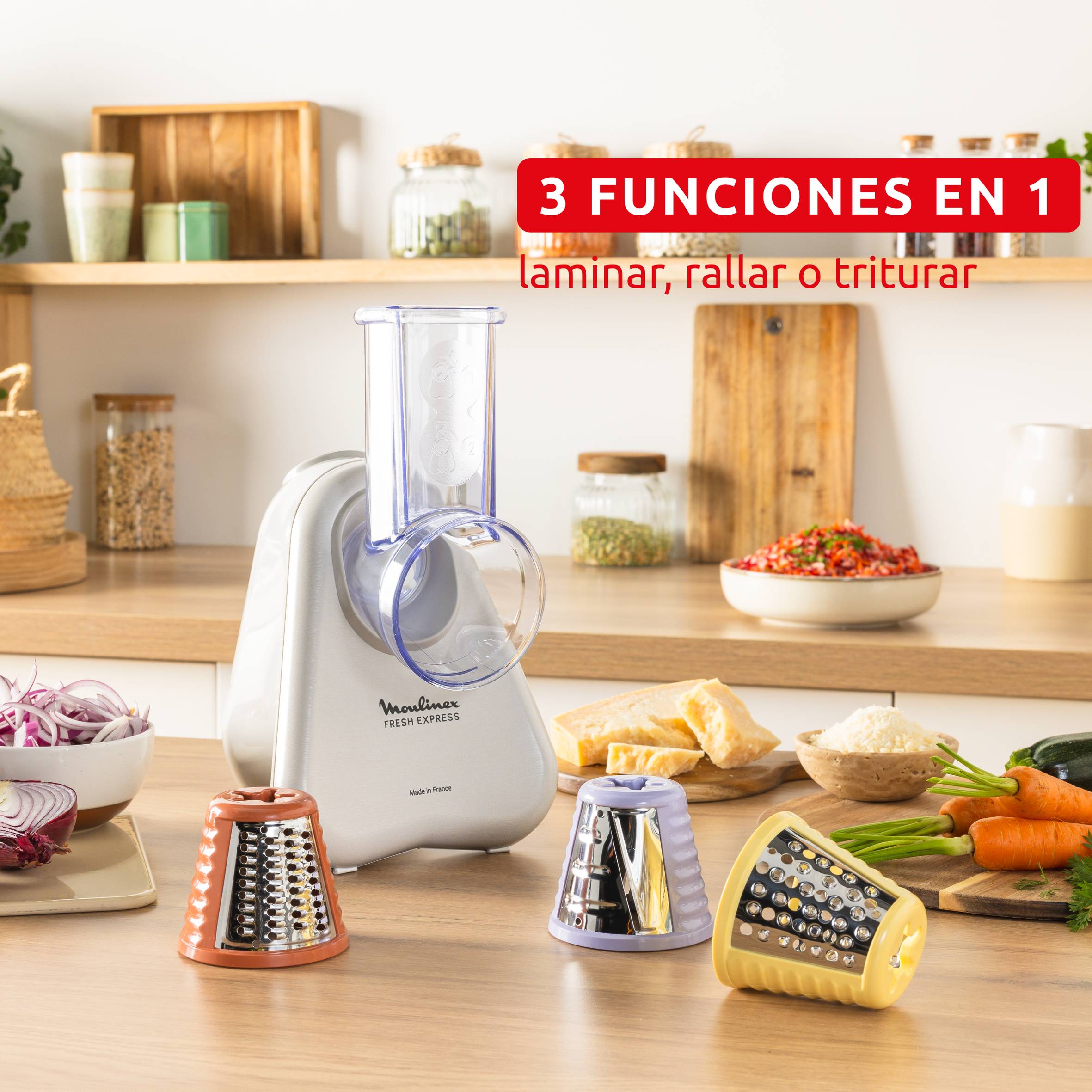 Fresh Express, Trituradora de verduras eléctrica, Sistema de extracción directa, Tritura-rebana-ralla, Gris claro