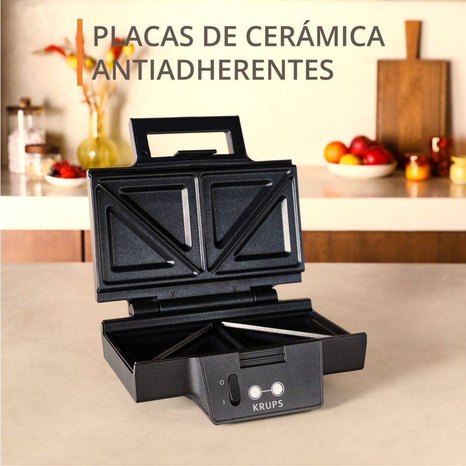 Sandwichera Iconic, Placas cerámicas antiadherente y antiarañazos, 850 W, Fácil almacenamiento vertical, Negro