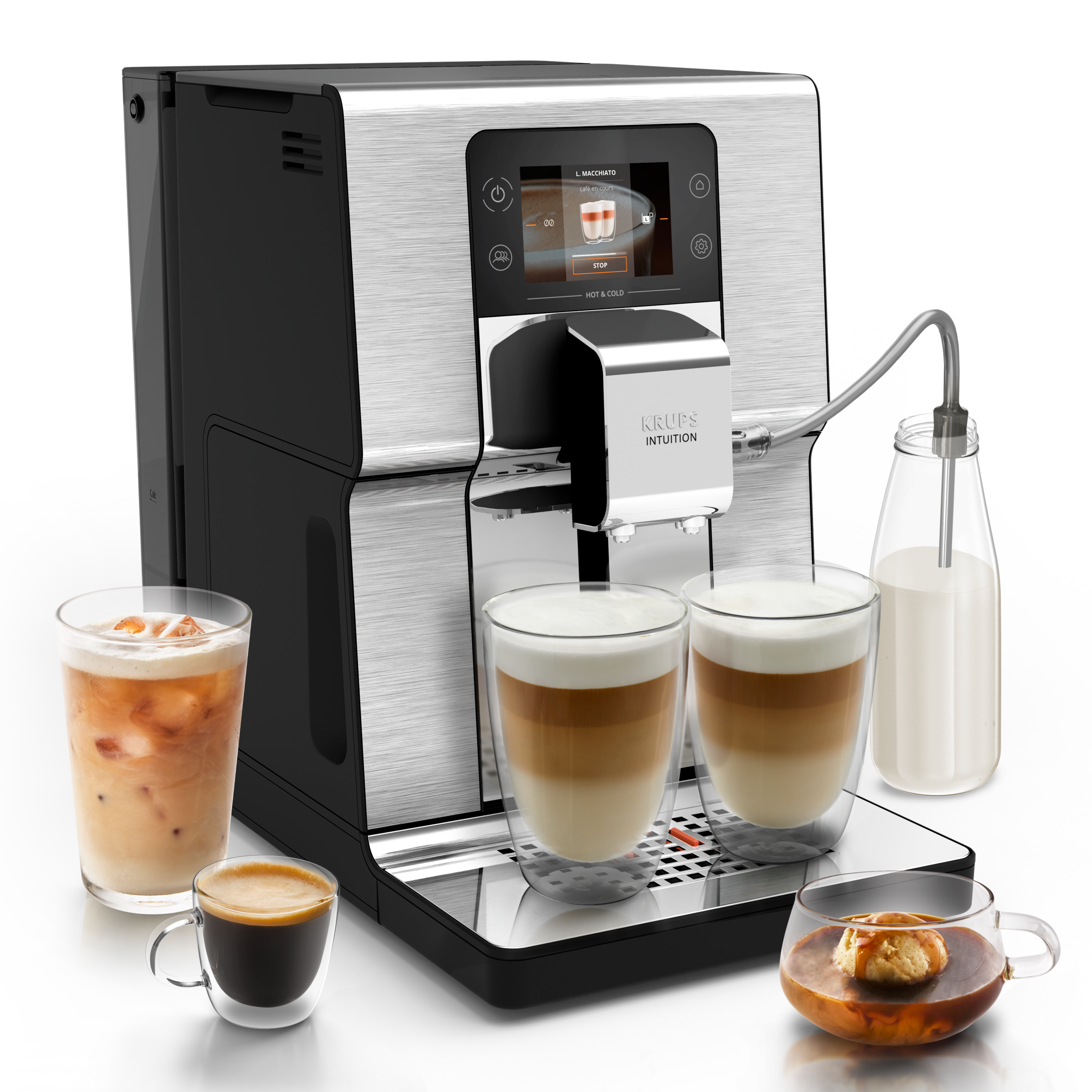 Intuition Experience Hot&Cold, Cafetera Superautomática, Pantalla táctil , 30 Recetas, Jarra de leche, Plata