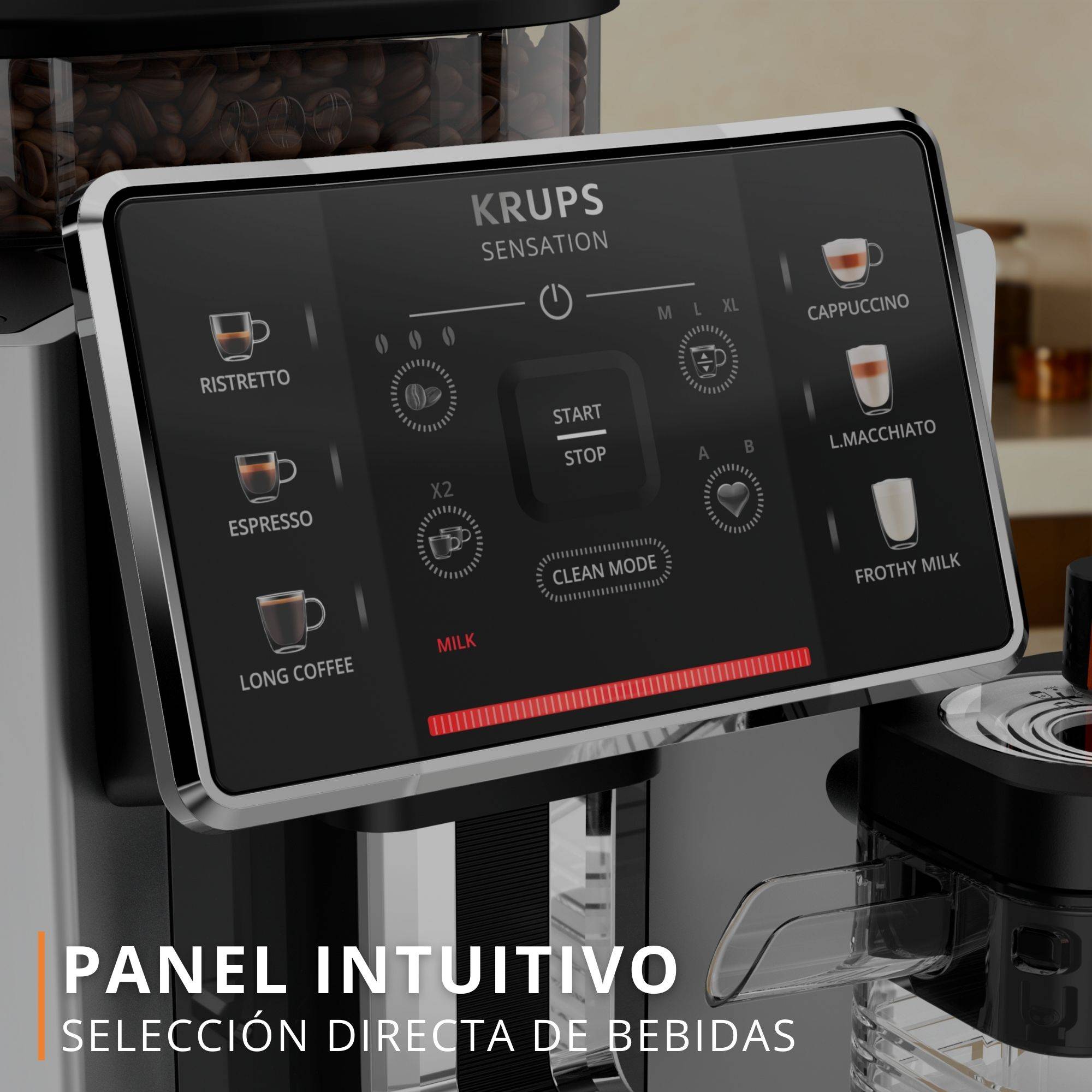 Sensation Milk, Cafetera Automática, 6 bebidas a Base de Café y Café con Leche, Tecnología Milk Maestro, Facil de Usar, Negro