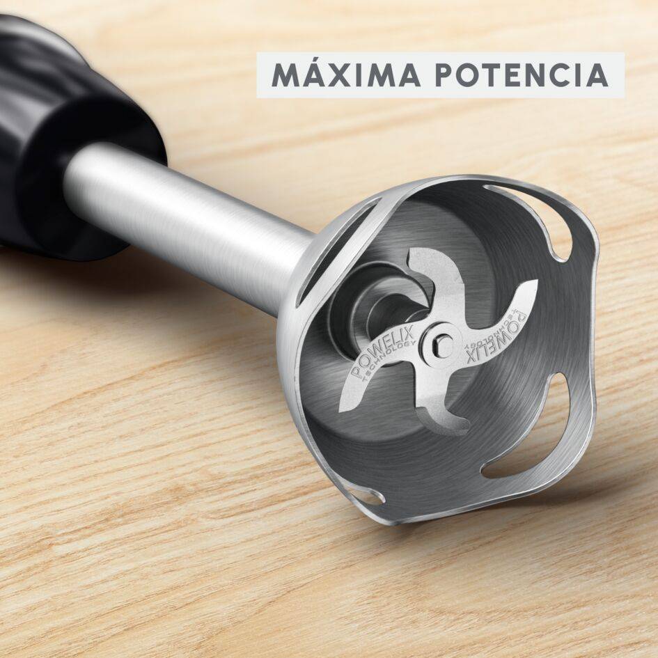 Quickchef+, Batidora de mano, cuchillas con tecnología Powelix , 20 velocidades, 4 en 1, Negra