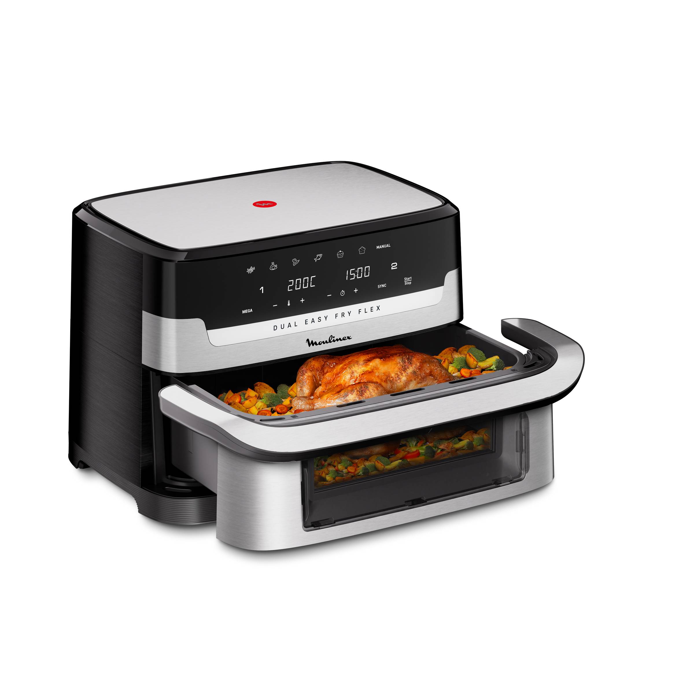 Dual Easy Fry Flex, Freidora de Aire con Separador FlexCook, 9 L, 7 programas, Hasta 8 personas, Inox