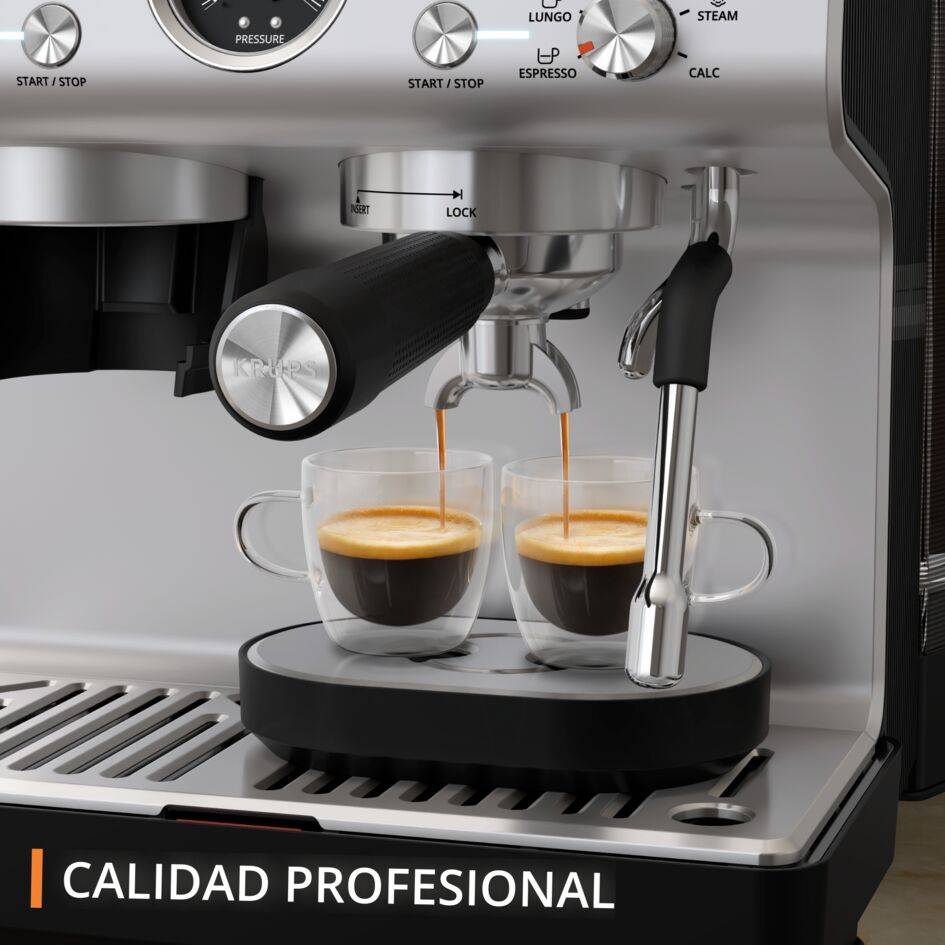 Precision, Cafetera profesional para espresso y capuccino, Molinillo cónico integrado, 30 ajustes de molienda, 15 bares, Inox