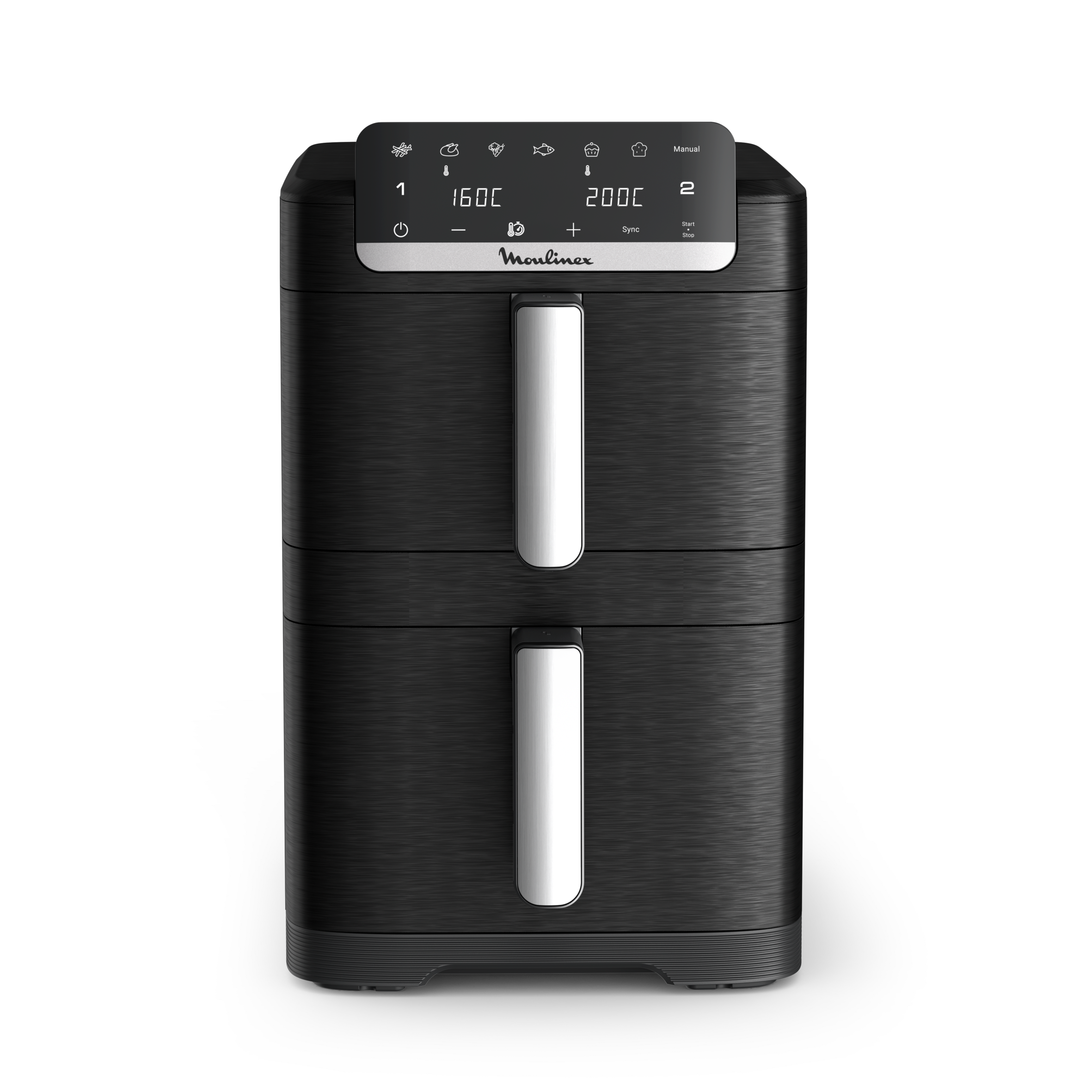 Dual Easy Fry Stack, Freidora de aire doble cesta vertical, 10 Litros, 7 Programas Automáticos, Compacta, 40 % Ahorro Espacio, Negro