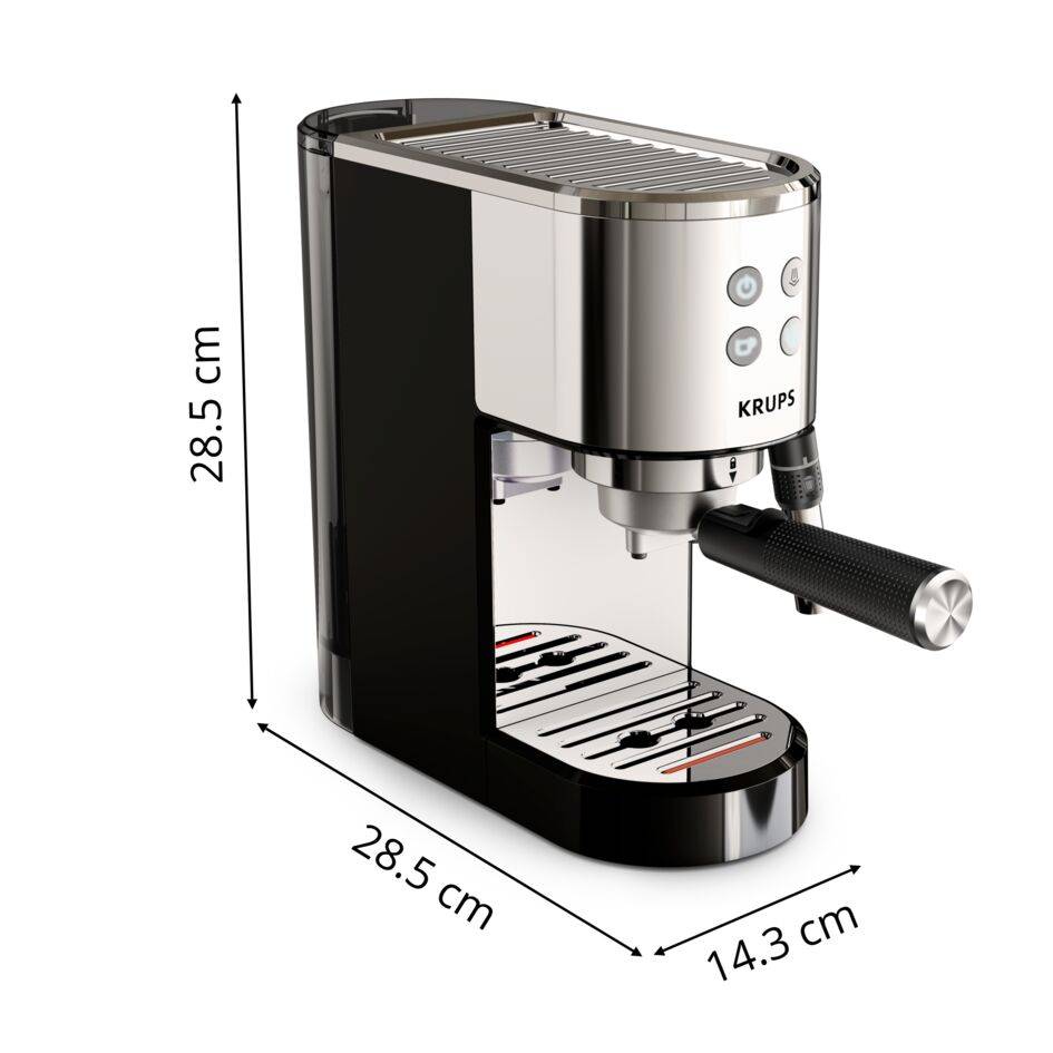 Virtuoso +, Cafetera Espresso, 15 bares de presión, Espumador de leche, Panel frontal intuitivo, Inox