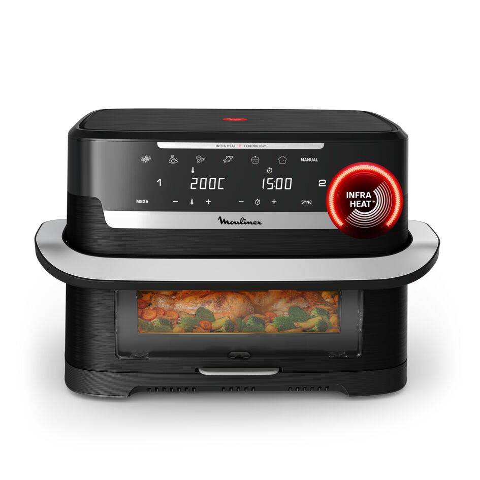 Ever Fry Dual Flex, Freidora de aire con separador FlexCook, 9 L, Tecnología por infrarrojos, Sistema Genius, 7 programas, Hasta 8 personas, Negro