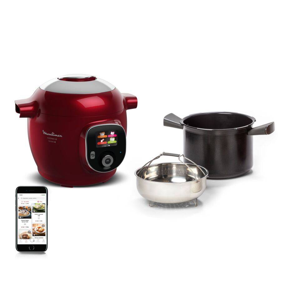 Cookeo+, Olla a presión eléctrica, 6L, 200 Recetas, Rojo