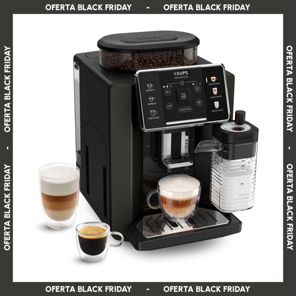 Sensation Milk, Cafetera Automática, 6 bebidas a Base de Café y Café con Leche, Tecnología Milk Maestro, Facil de Usar, Negro