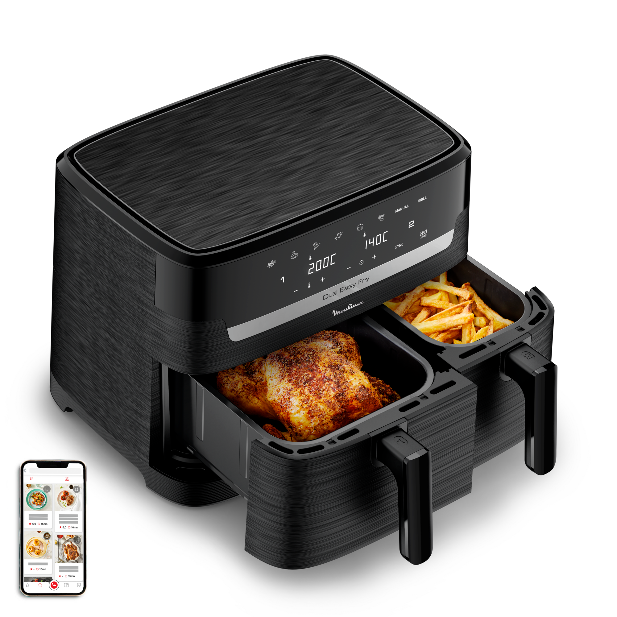 Dual Easy Fry, Freidora de aire, Doble cesta, 8,3 L, 7 programas preestablecidos, Negro