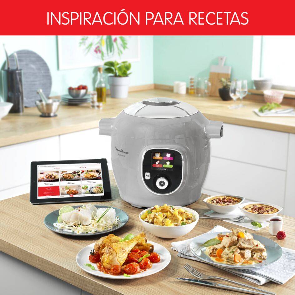 Cookeo+, Olla eléctrica programable, 6L, 80 recetas,  6 modos de cocción, Gris