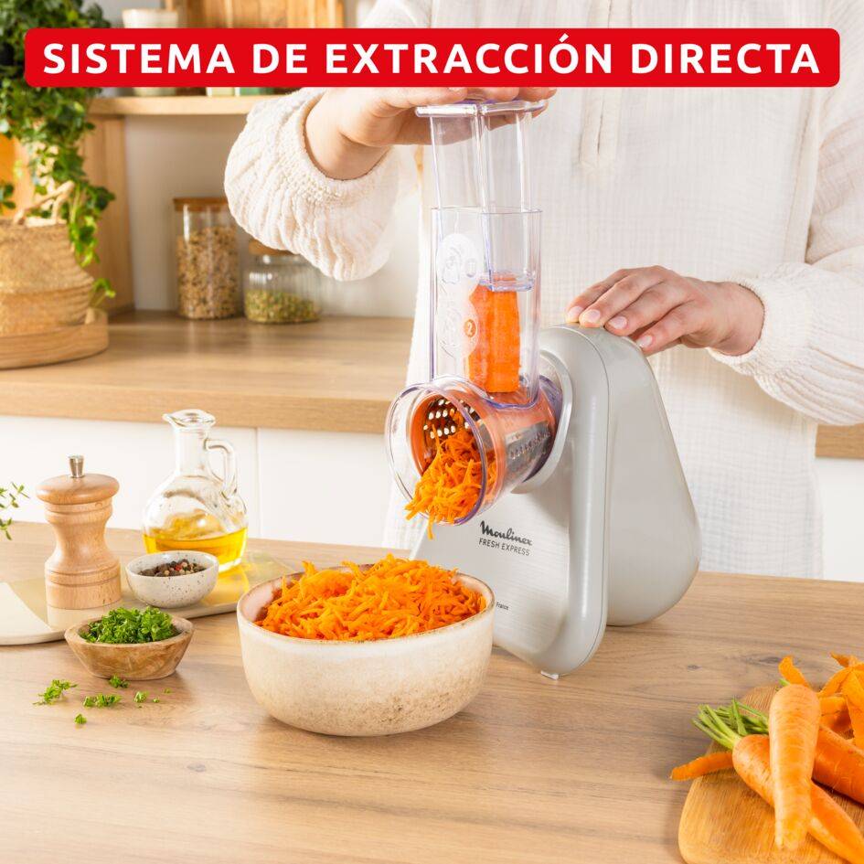 Fresh Express, Trituradora de verduras eléctrica, Sistema de extracción directa, Tritura-rebana-ralla, Gris claro