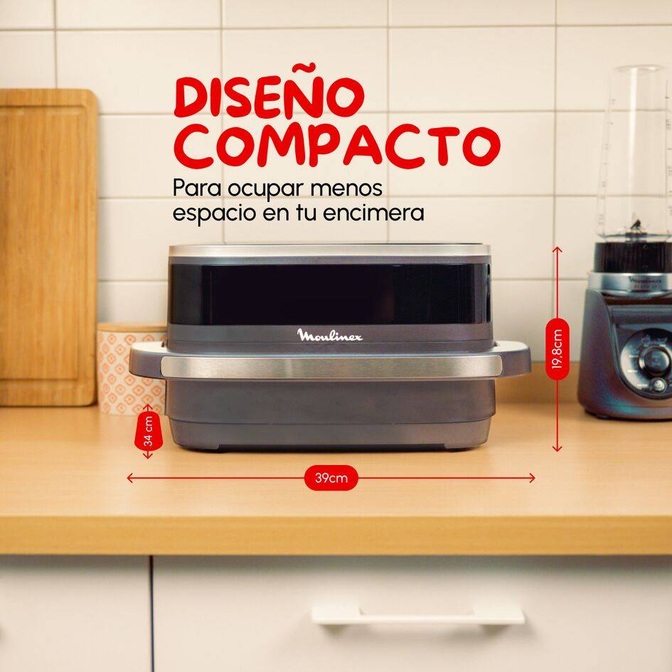 Easy Fry XL Surface, Freidora de Aire, Gran Superficie de Cocción, Doble Resistencia, 10 Programas Automáticos, Formato Compacto, Ventana de Visualización, Gris