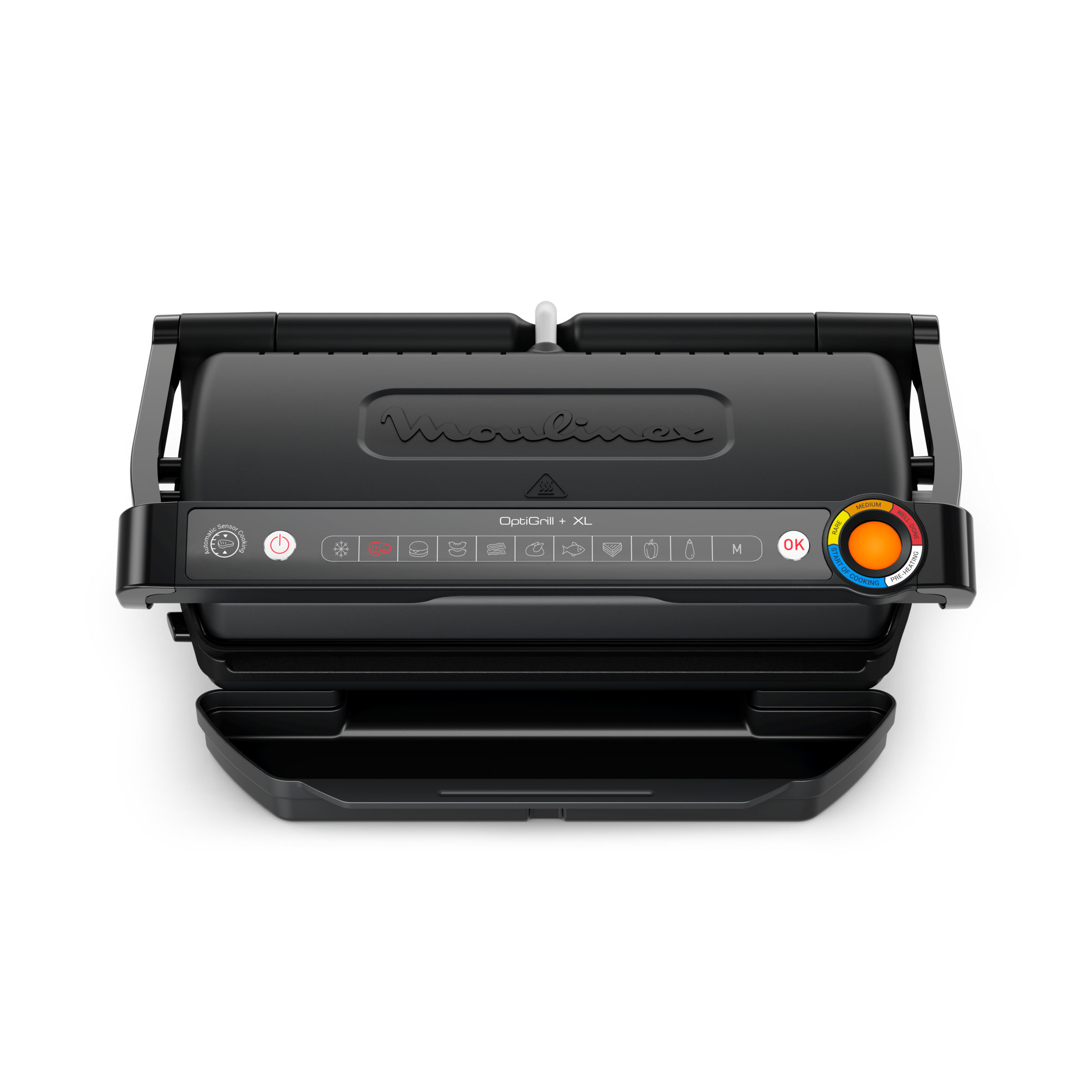 OptiGrill+ XL, Parrilla Grill inteligente, 12 programas, Planchas antiadherentes Bandeja recogejugos, Formato XL(6/8 personas), Negro