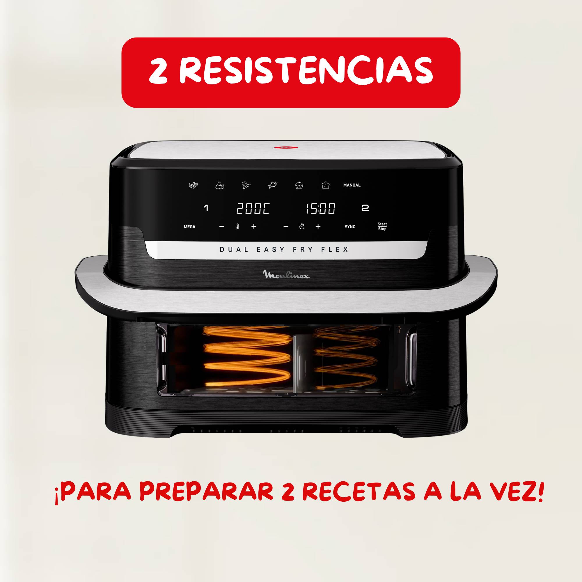 Dual Easy Fry Flex, Freidora de Aire con Separador FlexCook, 9 L, 7 programas, Hasta 8 personas, Negro