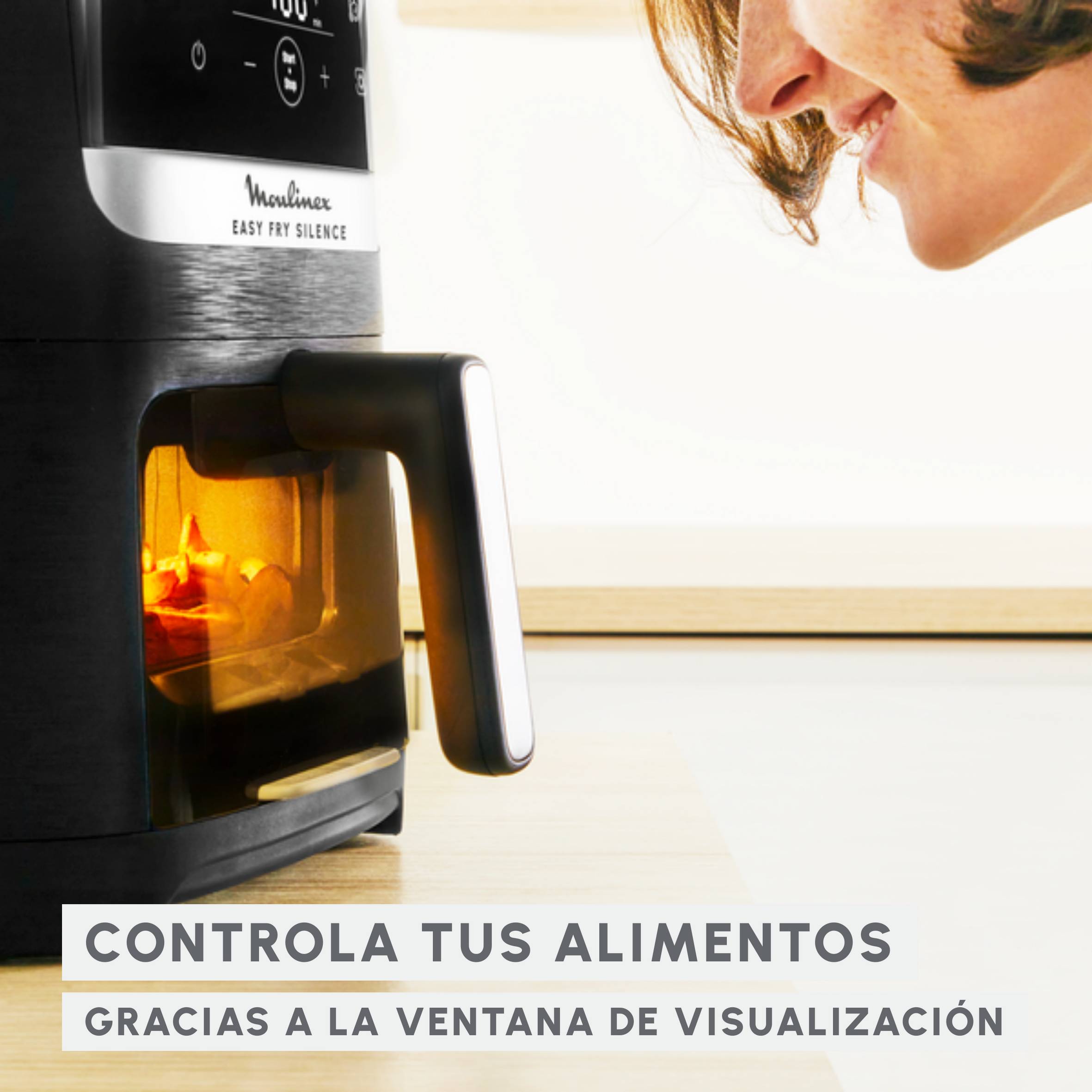Freidora de aire Easy Fry Silence con ventana de visualización, Cesta de almacenaje 5 L, Tecnología Silenciosa, Negra