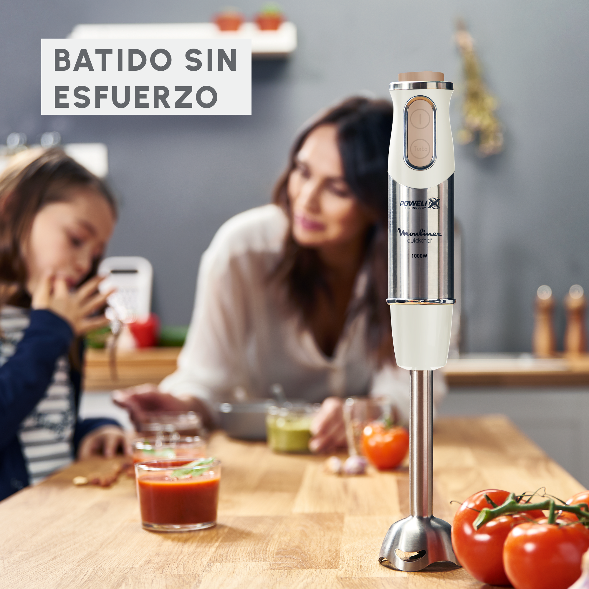 Quickchef 3 en 1, Batidora de mano con picadora, Varillas y vaso medidor, Máxima potencia, Tecnología de cuchillas Powelix