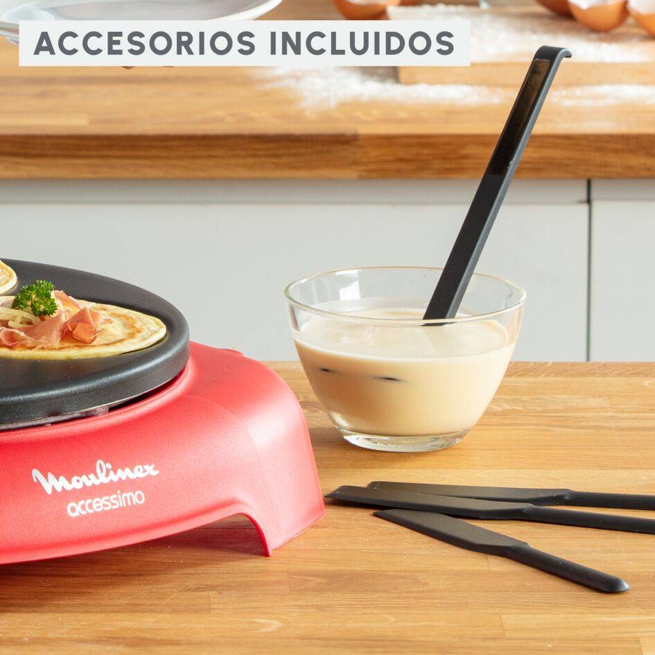 Accessimo, Crepera, 4 creps, Revestimiento antiadherente, Cucharón, 4 espátulas, Almacenamiento fácil