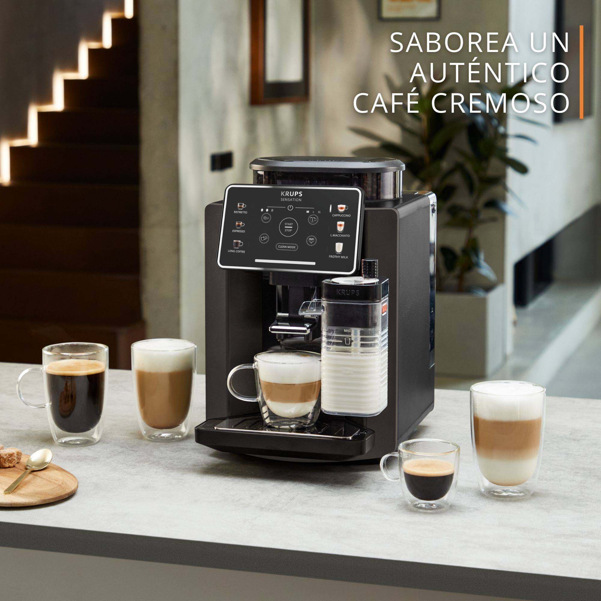 Sensation Milk, Cafetera Automática, 6 bebidas a Base de Café y Café con Leche, Tecnología Milk Maestro, Facil de Usar, Negro