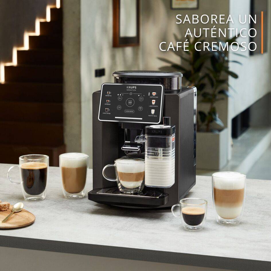 Sensation Milk, Superautomática, 6 bebidas de Café y Café con Leche, Jarra de leche, Tecnología Milk Maestro, Autolimpieza, Negro