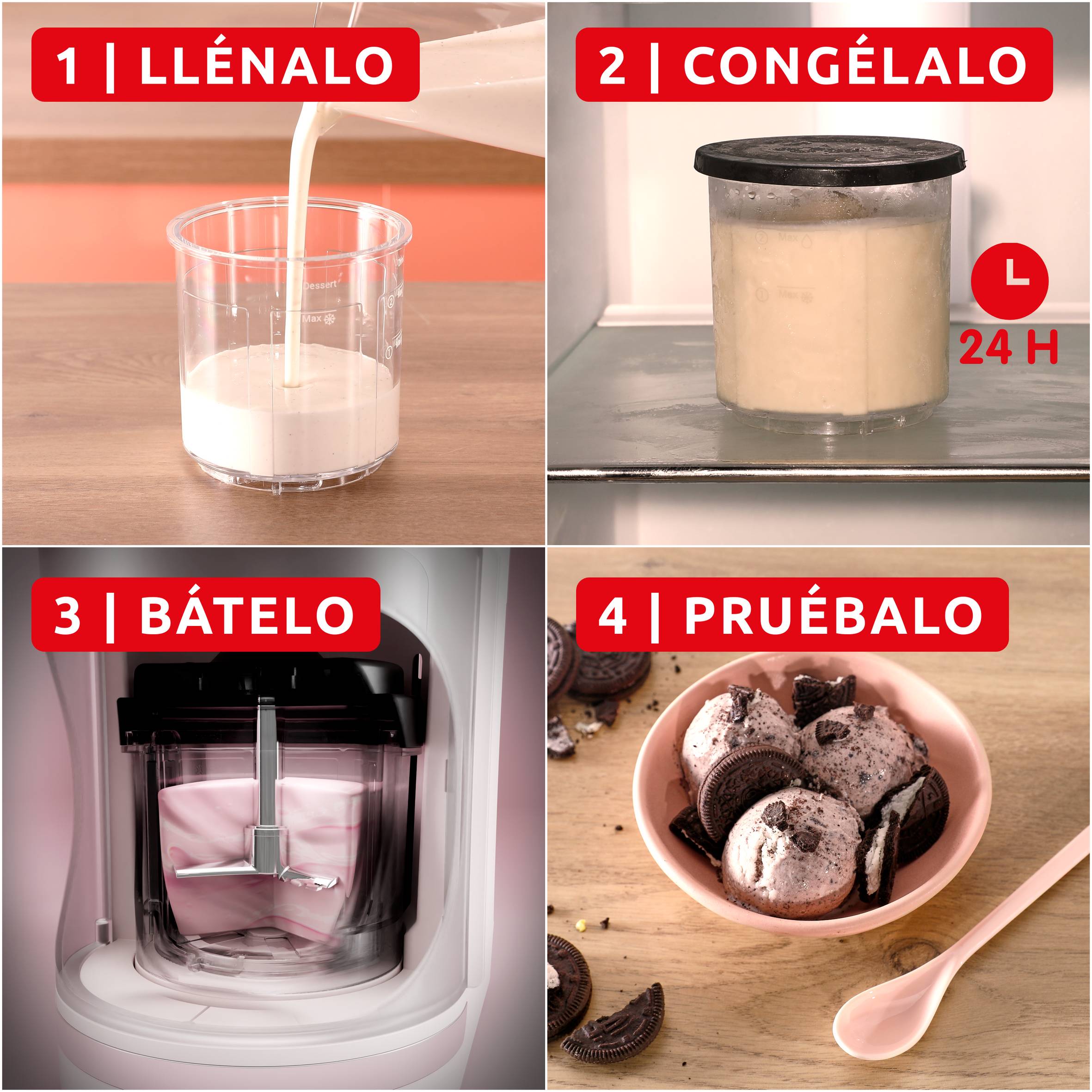 Dolci, Heladera, 9 Programas de Postres Helados, 3 Tarrinas de Tritán, Capacidad Total 1,4 L, Resultados cremosos, Autolimpieza