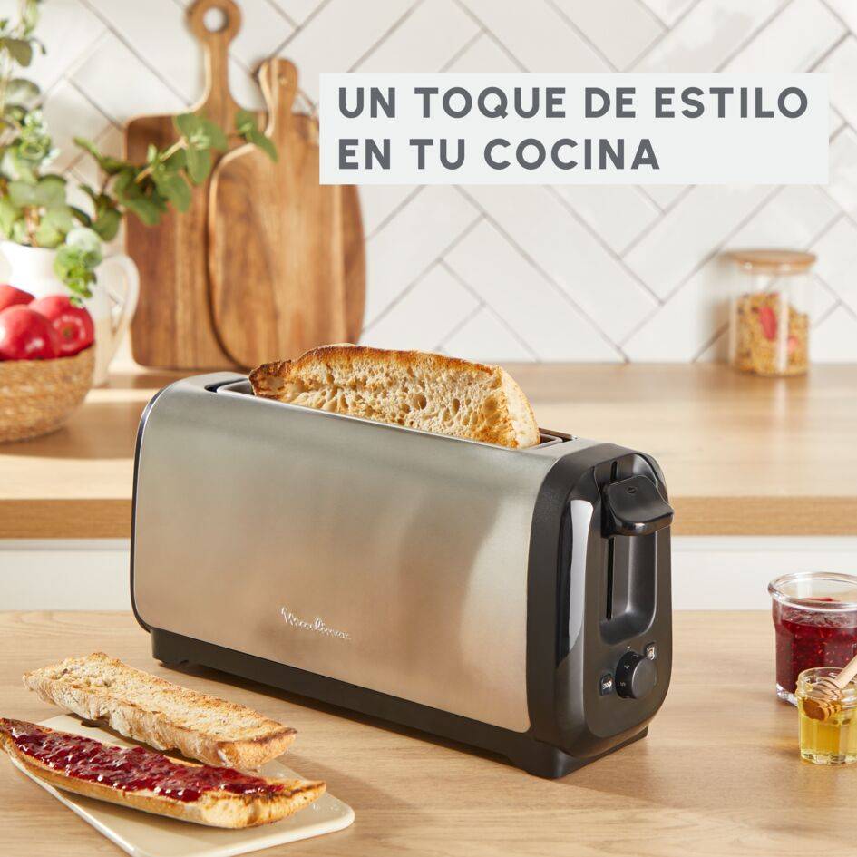 Subito, Tostadora de ranura larga, Tuesta más rápido, Menor consumo energético, Negro y acero inoxidable