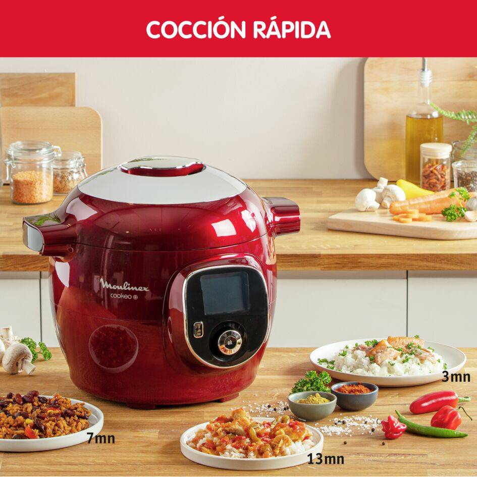 Cookeo+, Olla Programable, 6L, 180 Recetas, Rojo