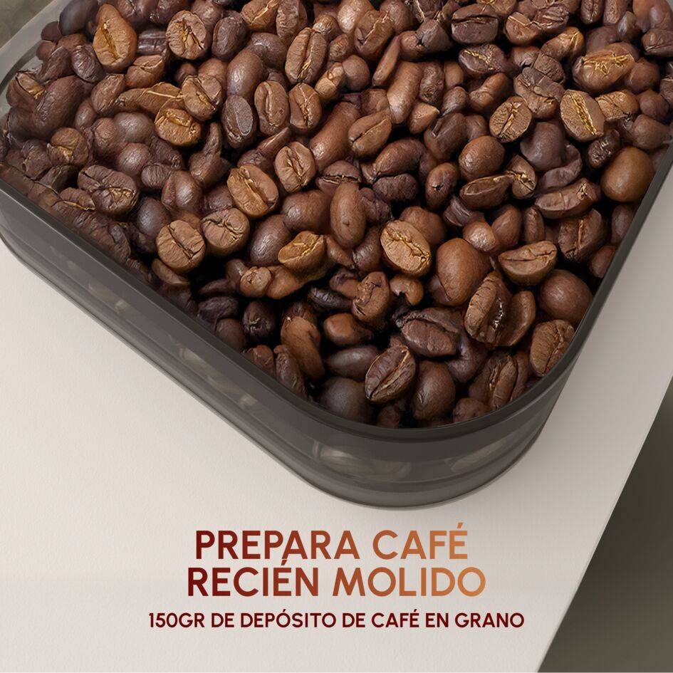 Coffee Crush, Cafetera Automática Compacta, Café en Grano y Molido, 15 Bares, 2 recetas, Pantalla táctil