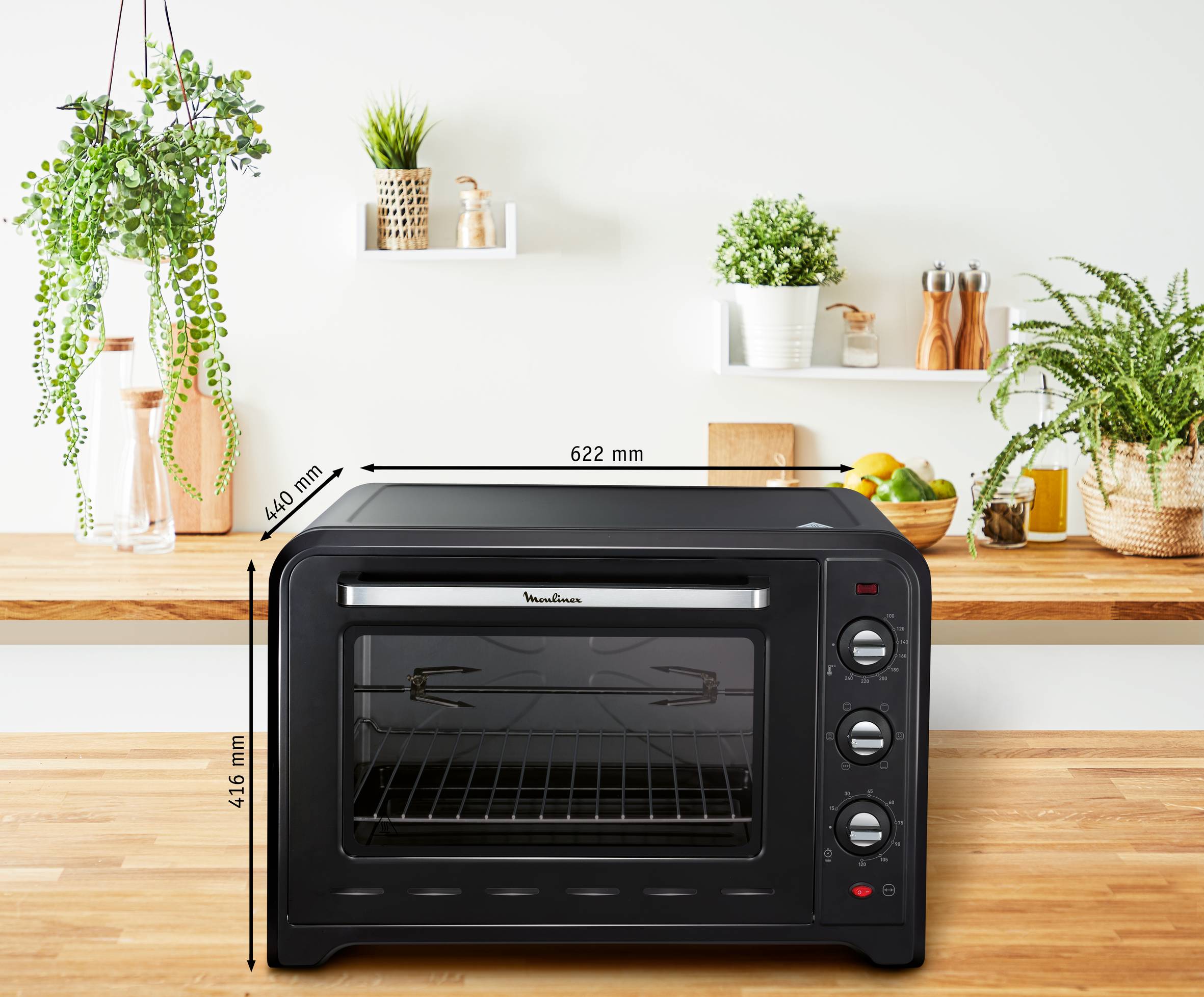 Optimo, Horno de convección, 60 L, 7 Modos de Cocción, Accesorios, Negro