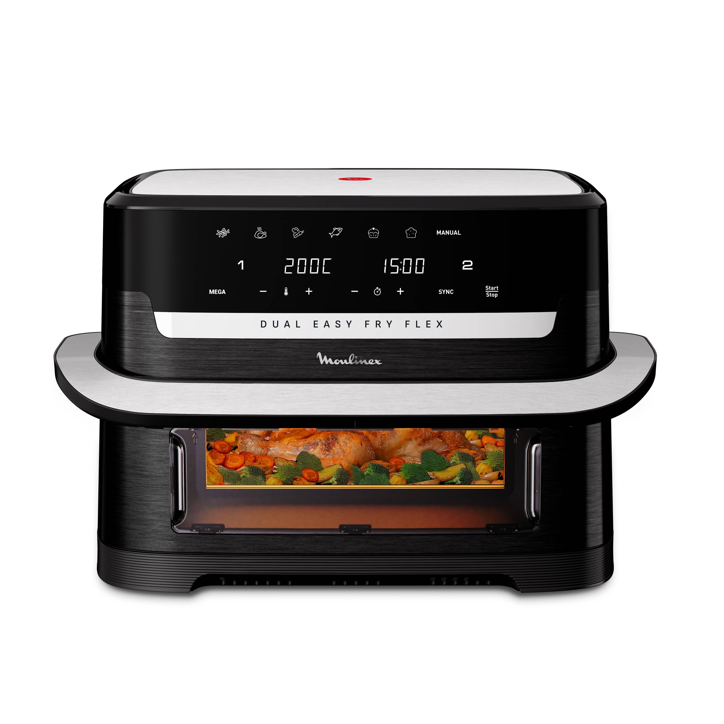 Dual Easy Fry Flex, Freidora de Aire con Separador FlexCook, 9 L, 7 programas, Hasta 8 personas, Negro