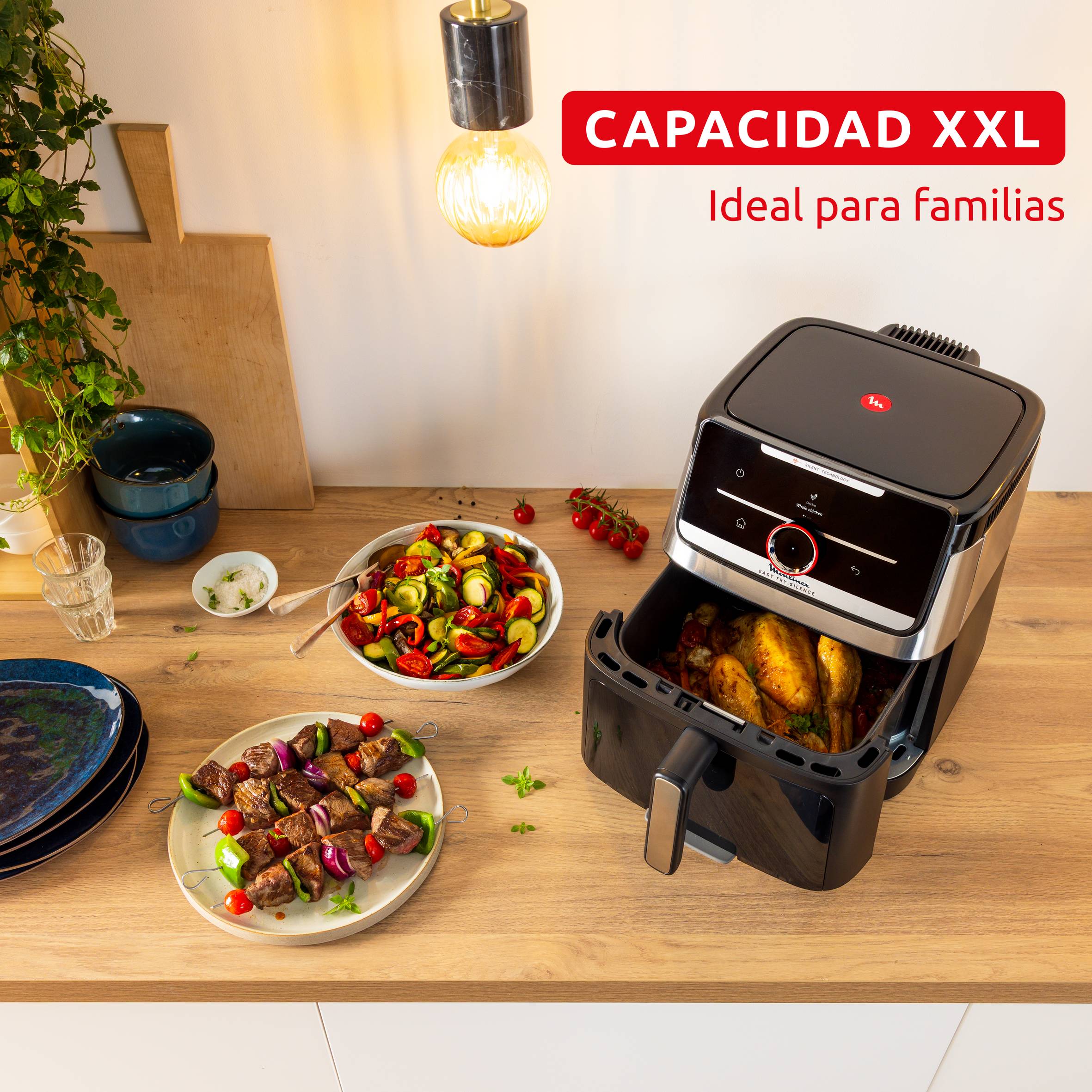 Easy Fry Silence, Freidora de aire silenciosa, 7 L, Frontal desmontable, Hasta 8 personas