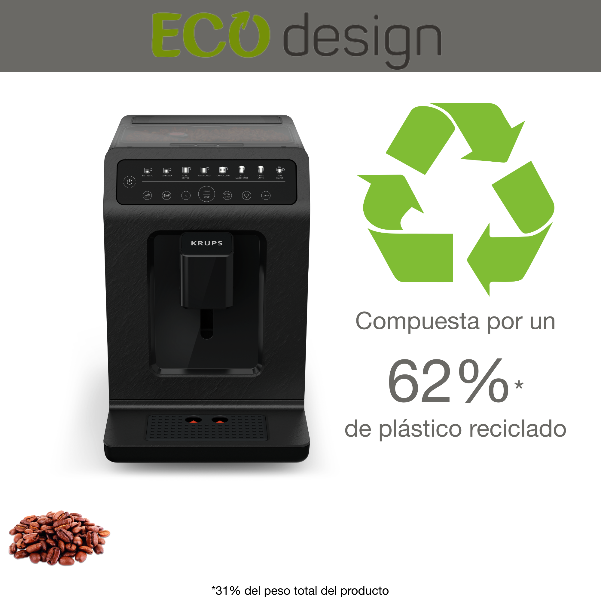 Evidence, Cafetera Superautomática, Panel táctil, 8 recetas automáticas, Espumador de leche