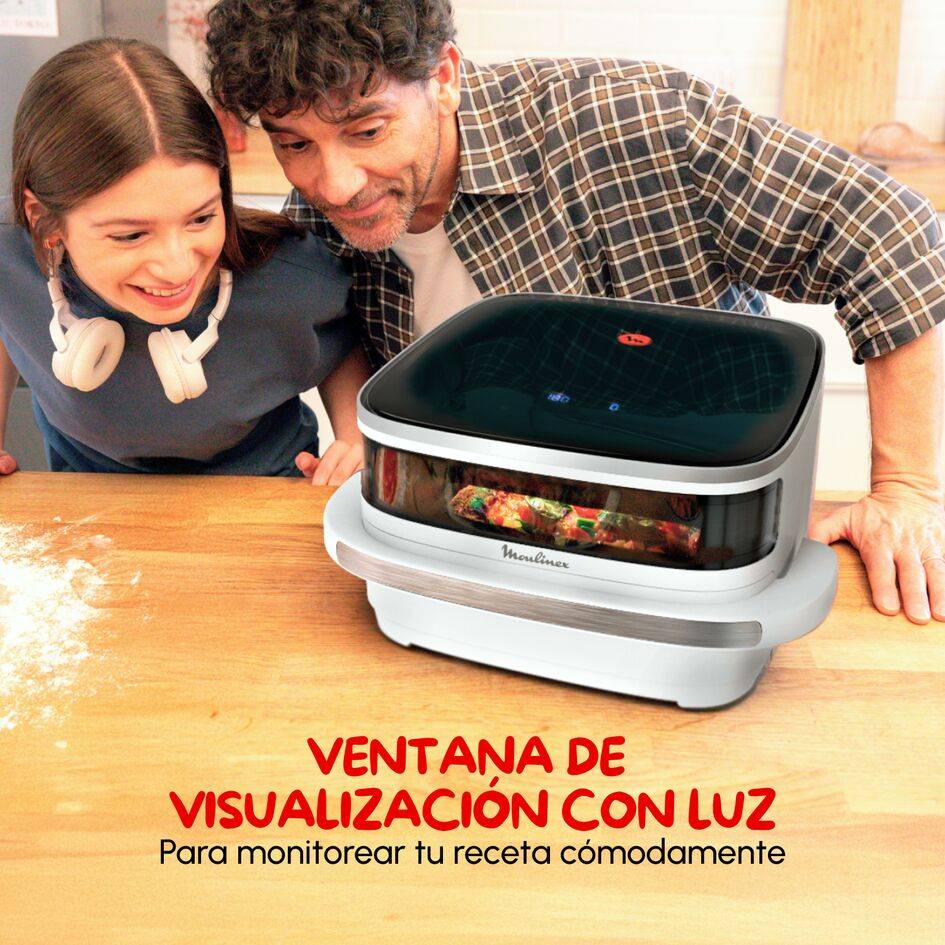 Easy Fry XL Surface, Freidora de Aire, Gran Superficie de Cocción, Doble Resistencia, 10 Programas Automáticos, Formato Compacto, Ventana de Visualización, Blanco