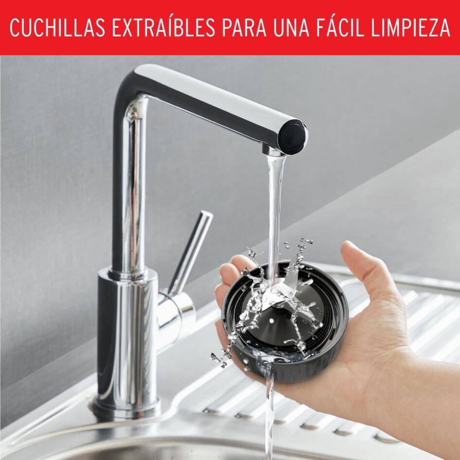 Minimix, Minibatidora compacta de vaso de cristal, 400 W, Tecnología Powelix, Cuchillas extraíbles, 2 velocidades, Vaso de cristal, Botella para llevar, Accesorio picador
