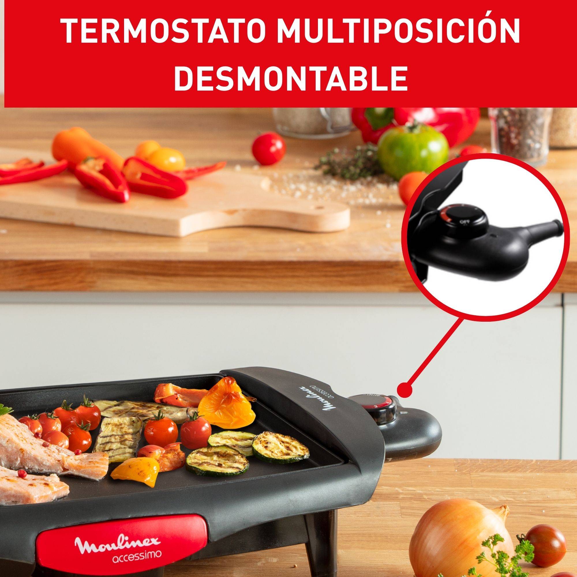 Accessimo Plancha, Parrilla de interior, 1800 W, Termostato multiposición, Fácil de limpiar