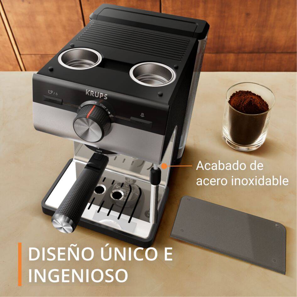 Authentic+, Cafetera espresso manual, 15 bares de presión, Boquilla de acero inoxidable, 2 L de depósito, Cápsulas ESE, Inox