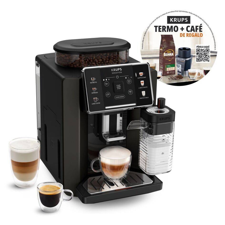 Sensation Milk, Cafetera Automática, 6 bebidas a Base de Café y Café con Leche, Tecnología Milk Maestro, Facil de Usar, Negro