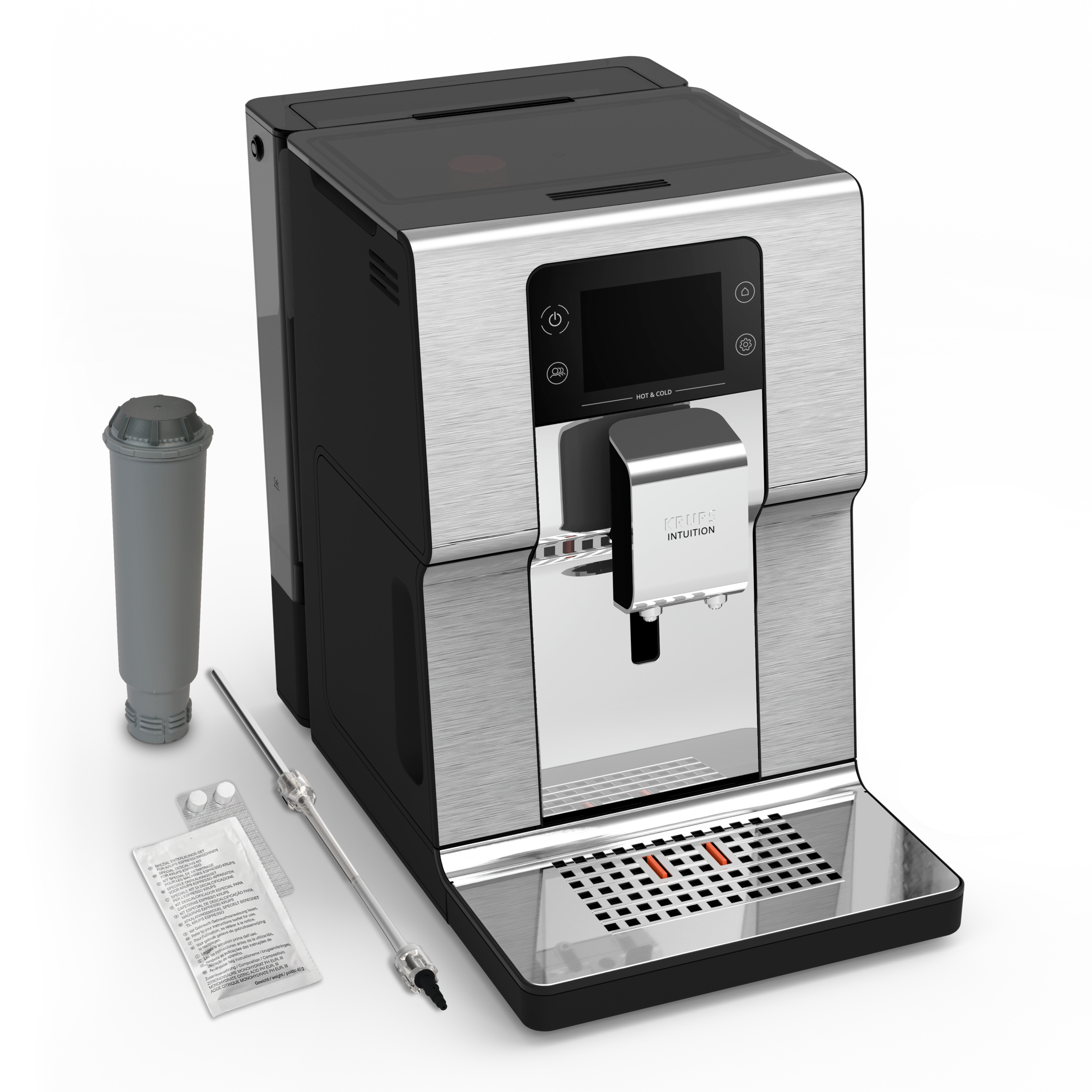 Intuition Experience Hot&Cold, Cafetera Superautomática, Pantalla táctil , 30 Recetas, Jarra de leche, Plata
