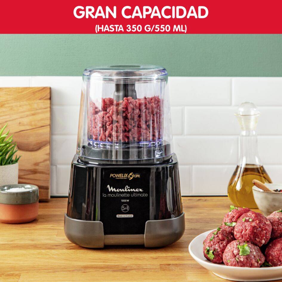 Moulinette Ultimate 1-2-3, Picadora, 1000 W, Tecnología Powelix Life,&nbsp;Negra
