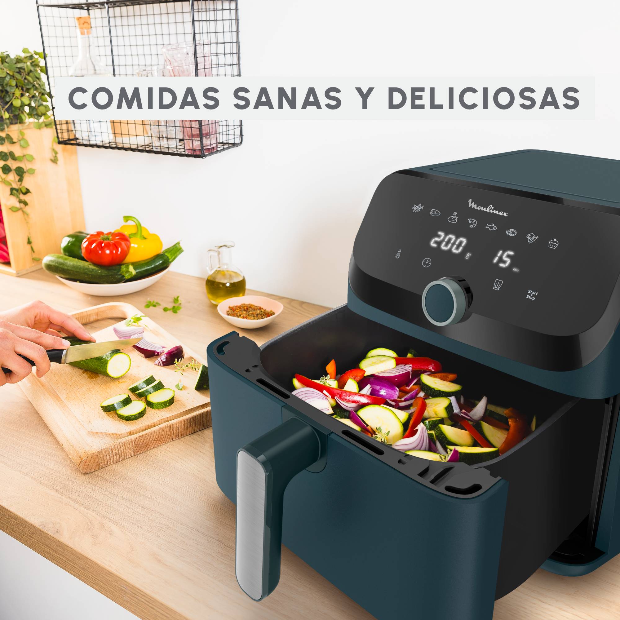 Easy Fry Mega, Freidora de aire, 1700 W, Gran capacidad de 7,5 L, 8 programas, Compacta