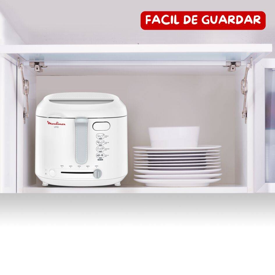 Fry Uno, Freidora de aceite, Capacidad de 1 kg, Para 4 personas, Compacta, Fácil de guardar, Ventana de visualización