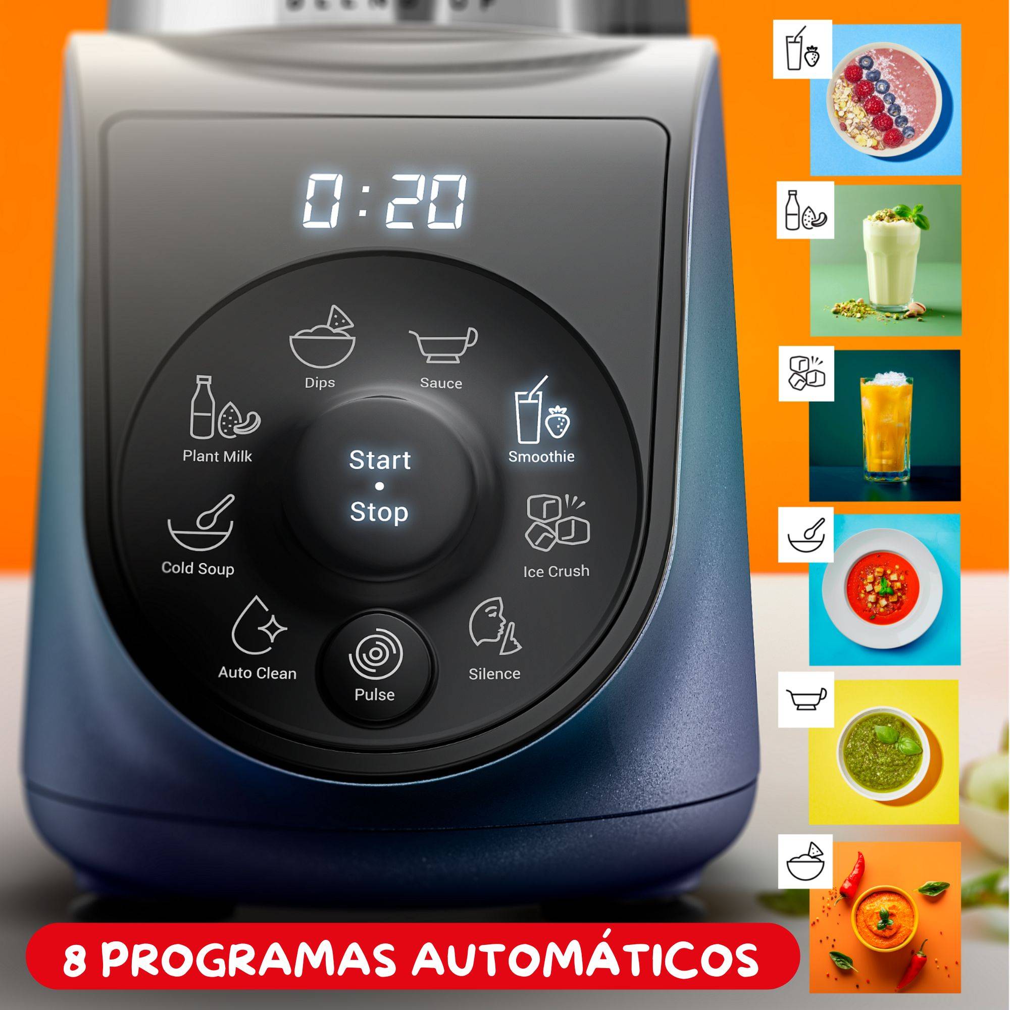 Blend Up, Batidora personal, 1000 W de potencia, 8 Programas Automáticos, Color Azul